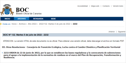 Convocatoria de subvenciones en Canarias para actuaciones en materia de residuos
