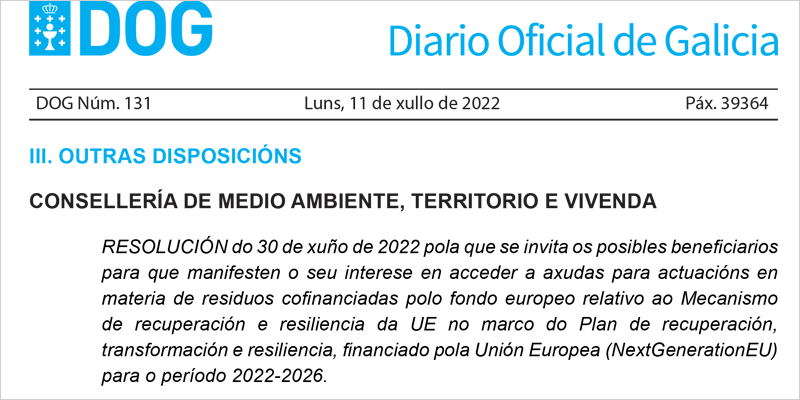 La Xunta de Galicia lanza una consulta para optimizar nuevos pedidos de ayudas en residuos