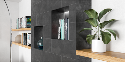 Perfil de remate Schlüter-Finec-SQ para esquinas exteriores de paredes revestidas con baldosas cerámicas