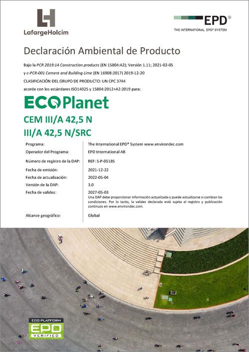 LafargeHolcim publica la Declaración Ambiental de Producto de ECOPlanet