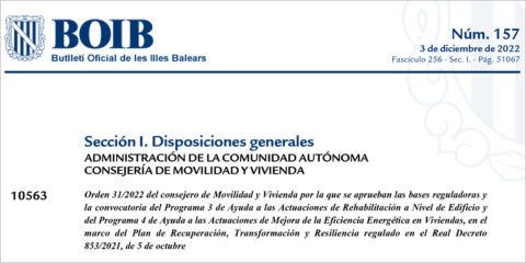 Baleares presenta dos líneas de ayudas para la rehabilitación energética de edificios y viviendas