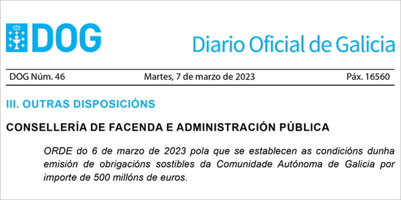 La Xunta de Galicia formaliza su tercera emisión de deuda sostenible