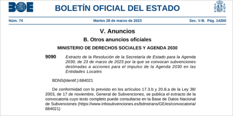 Convocatoria de ayudas de 6,6 millones para impulsar la Agenda 2030 en las entidades locales