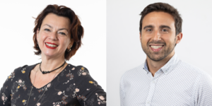 Daria Barbieri, responsable de marketing de Láminas de Cubiertas y Obra Civil, y Pau Climent Vicent, director de Ventas de España, en RENOLIT