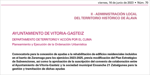 Convocatoria de ayudas para la rehabilitación de edificios del barrio vitoriano de Zaramaga
