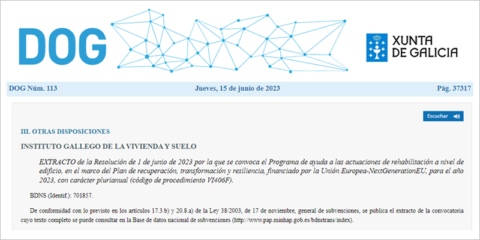 Galicia convoca ayudas de más de 43 millones para mejorar la eficiencia energética de edificios y viviendas