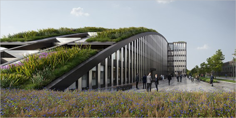 Sistema de fachada con aluminio 100% reciclado posconsumo de Technal en un edificio de Augsburgo