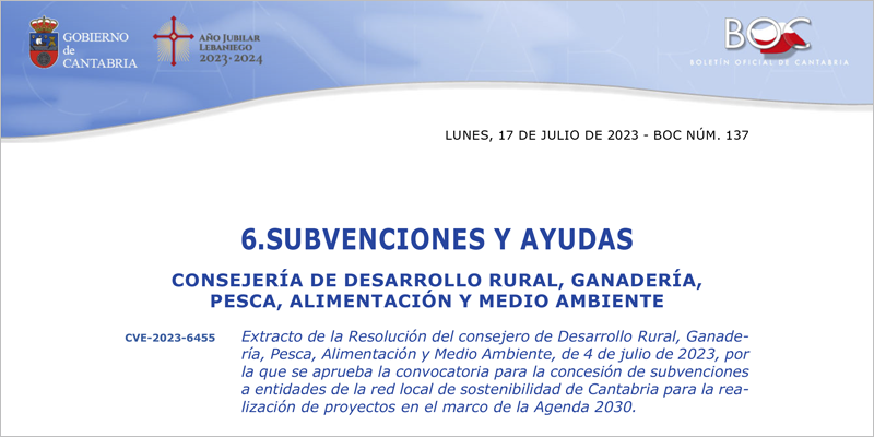 El Gobierno convoca ayudas para financiar proyectos de las entidades de la Red Local de Sostenibilidad de Cantabria