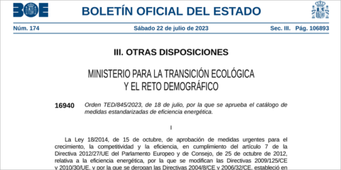 El catálogo de medidas estandarizadas de eficiencia energética para justificar los CAEs incluye 50 fichas técnicas