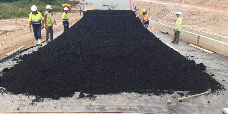 Escorias de biomasa en los trabajos de construcción de la A-68