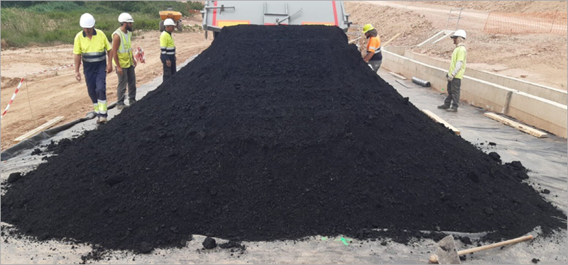 Escorias de biomasa en los trabajos de construcción de la A-68