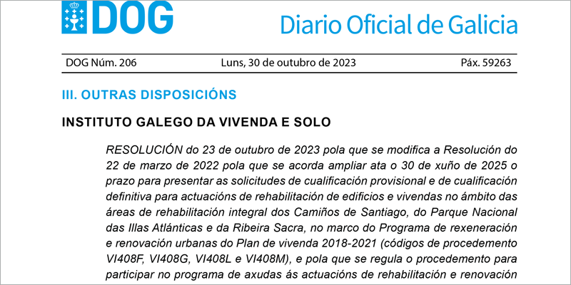La Xunta de Galicia destina más de 6,6 millones en ayudas para las áreas de rehabilitación de los caminos de Santiago, de la Ribeira Sacra y de Islas Atlánticas