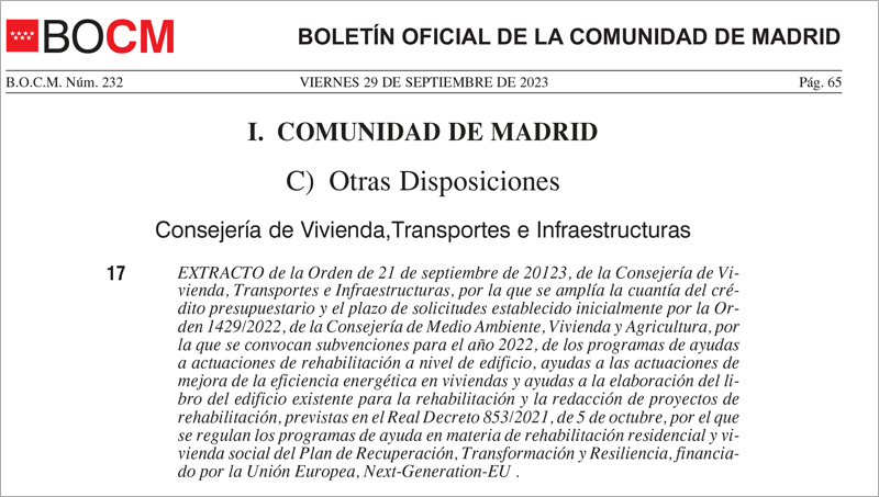 La Comunidad de Madrid aumenta cerca de un 40% las ayudas para rehabilitar viviendas