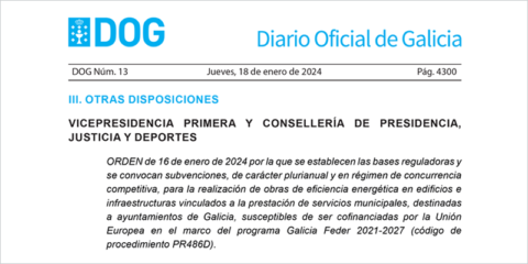 Galicia lanza una convocatoria de ayudas para impulsar la eficiencia energética en los ayuntamientos