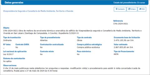 La Xunta de Galicia licita las obras de rehabilitación de la sede de la Consellería de Medio Ambiente