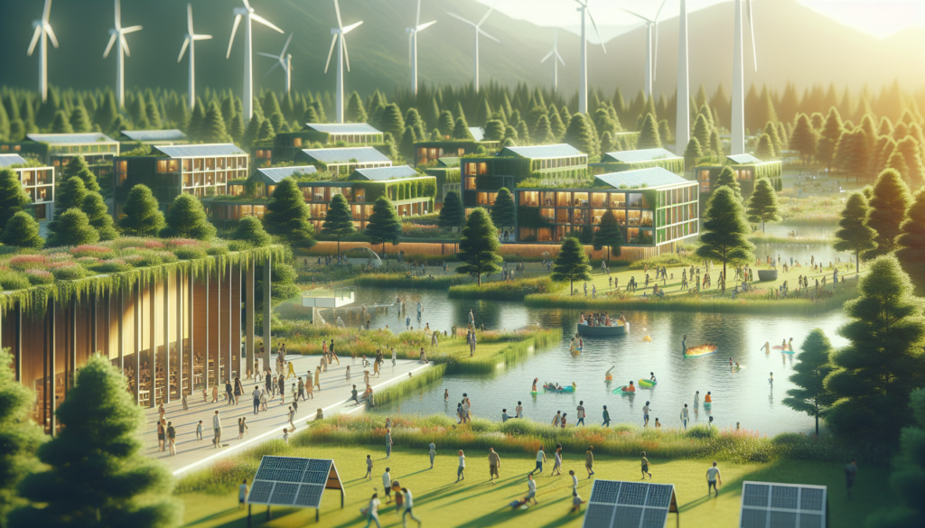 Imagen de una Zona Recreativa con elementos de construcción sostenible y un esquema ilustrando la temática de zonas recreativas.