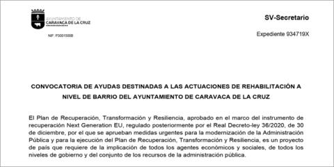 Abierto el plazo para solicitar las ayudas a la rehabilitación de viviendas en Caravaca de la Cruz