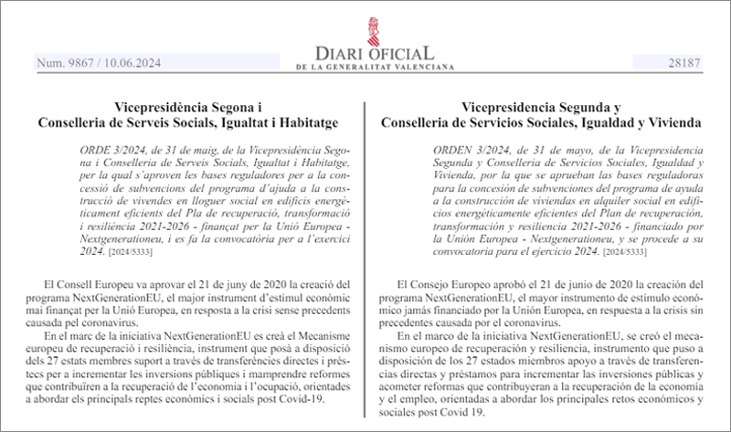 Bases de la convocatoria para subvenciones a la construcción de 720 viviendas en alquiler en la Comunidad Valenciana