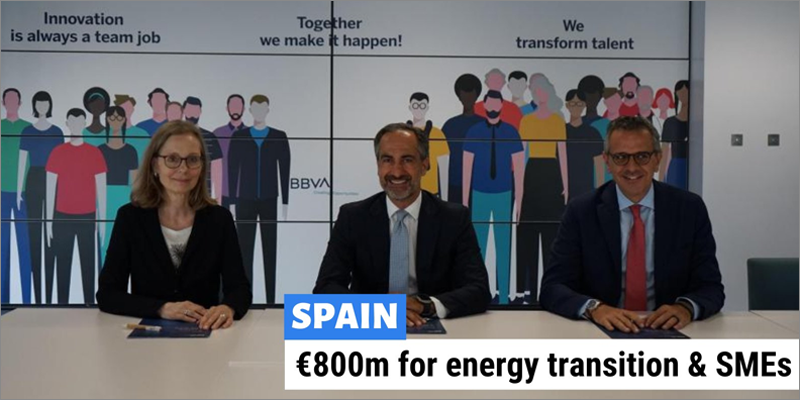 El Grupo BEI y BBVA desbloquean 800 millones de euros para apoyar la transición energética y las pequeñas y medianas empresas