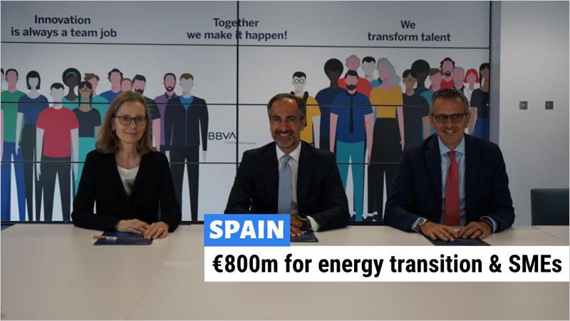El Grupo BEI y BBVA desbloquean 800 millones de euros para apoyar la transición energética y las pequeñas y medianas empresas