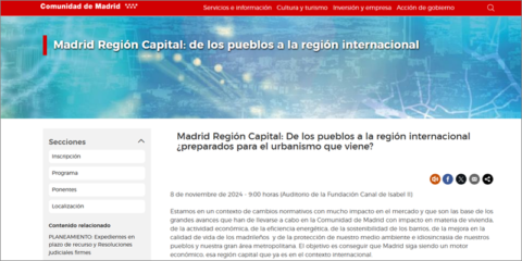 Expertos analizarán en una jornada el presente y futuro del urbanismo en la Comunidad de Madrid