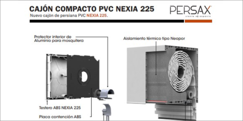 Nuevo cajón compacto de persiana PVC Nexia 225 de Persax con mosquitera enrollable incorporada