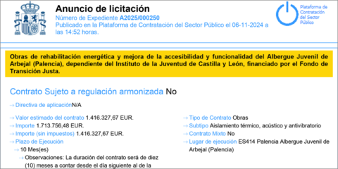 Abierta la licitación para la rehabilitación energética del albergue palentino Arbejal