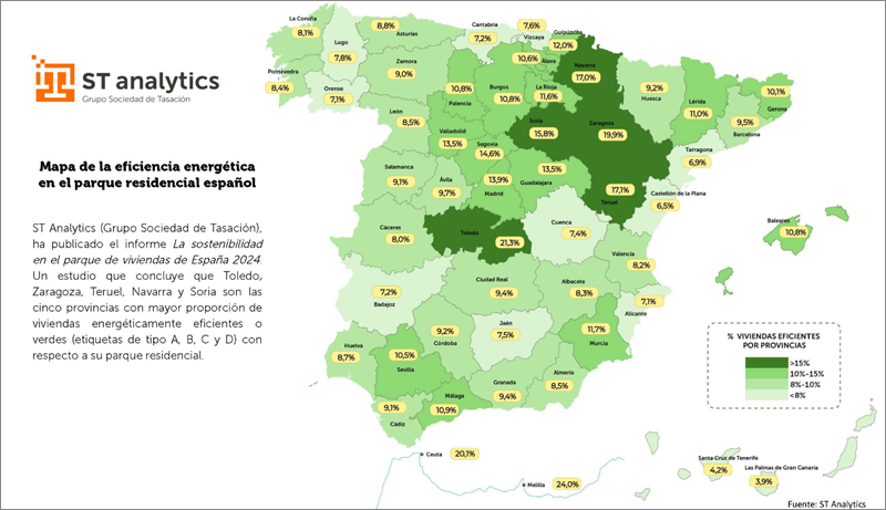 Mapa de la eficiencia energética en el parque residencial español