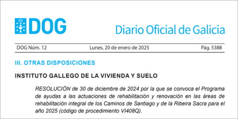 Ayudas para rehabilitar viviendas en los Caminos de Santiago y la Ribeira Sacra de Galicia