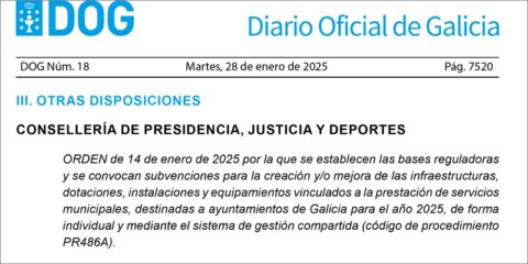 Abierta la convocatoria de ayudas para mejorar las infraestructuras municipales de Galicia