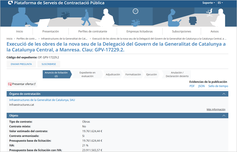 Licitadas las obras de la nueva sede del Govern en Manresa con criterios de sostenibilidad energética