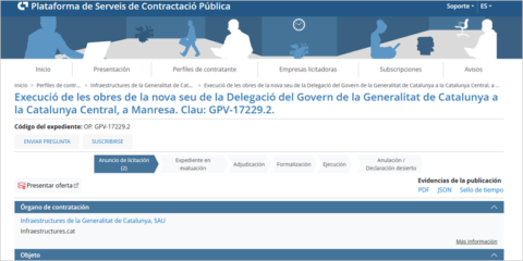 Licitadas las obras de la nueva sede del Govern en Manresa con criterios de sostenibilidad energética