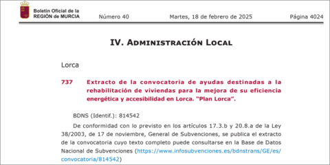 Lorca lanza una convocatoria de ayudas para la rehabilitación energética de viviendas