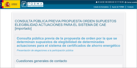 Consulta pública sobre la elegibilidad de actuaciones de eficiencia energética para el Sistema de CAE