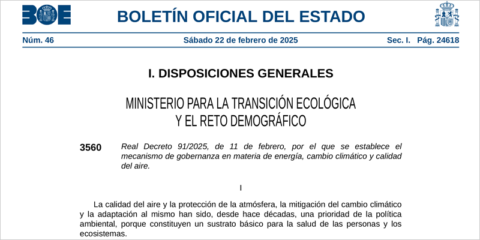 Entra en vigor el mecanismo de gobernanza en materia de energía, cambio climático y calidad del aire