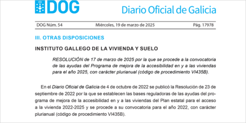 Galicia lanza ayudas por valor de 5,3 millones de euros para mejorar la accesibilidad en las viviendas