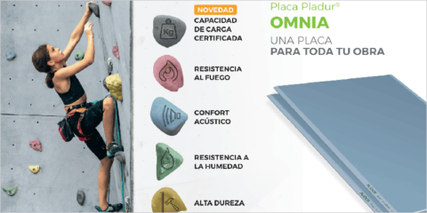 La placa Pladur Omnia ofrece aislamiento acústico mejorado y gran capacidad de carga certificada