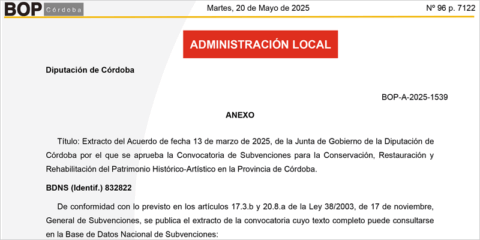 La Diputación de Córdoba lanza ayudas para la rehabilitación del patrimonio histórico-artístico