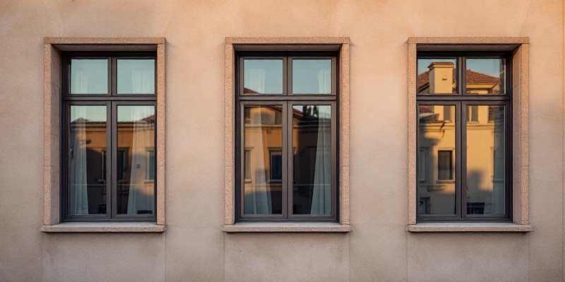 Primer plano de tres ventanas en un edificio antiguo, destacando la necesidad de renovación y más eficiencia energética.
