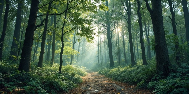 Imagen hiperrealista de un bosque frondoso, representando la restauración natural según el nuevo Reglamento.