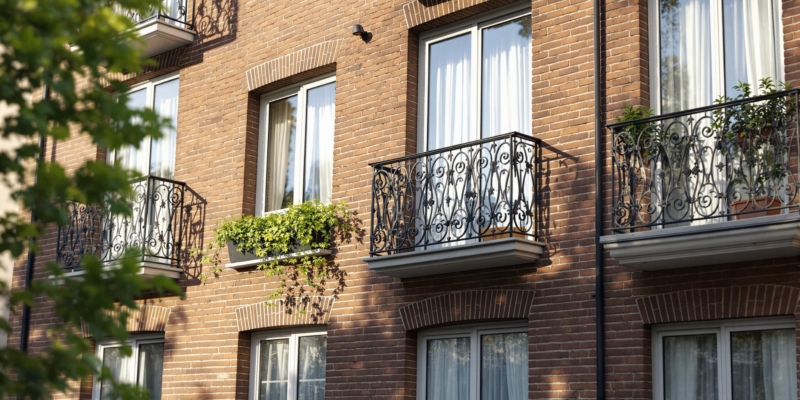 Fotografía en primer plano de tres ventanas de un edificio, mostrando detalles arquitectónicos y texturas.