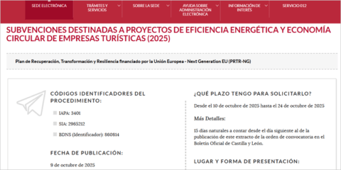 Castilla y León lanza ayudas para mejorar la eficiencia energética y sostenibilidad de empresas turísticas