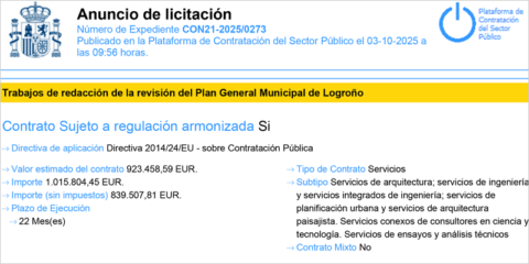 Abierta la licitación para redactar la revisión del Plan General Municipal de Logroño