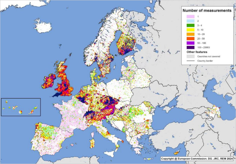 Mapa europeo de radón en interiores