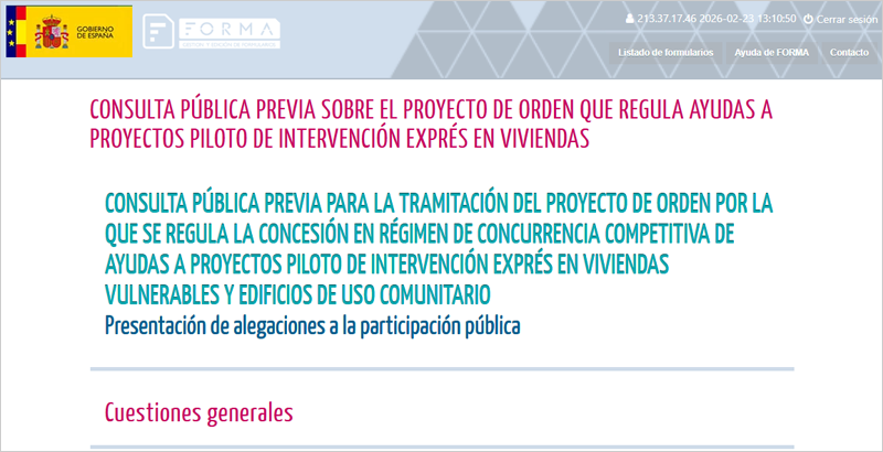 Las ayudas a proyectos piloto de rehabilitación exprés en viviendas vulnerables se abren a consulta pública