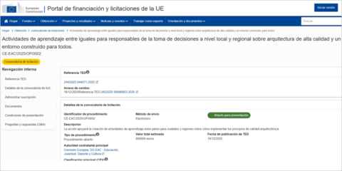 Convocatoria de la UE para crear un programa de aprendizaje sobre arquitectura y entorno construido