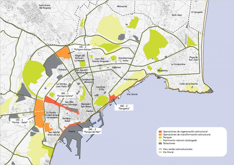 El Plan General Estructural de Alicante planea 14.300 viviendas en operaciones de transformación y regeneración urbana