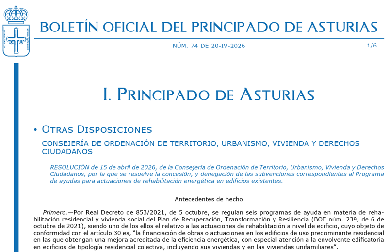Más de 5 millones para la rehabilitación energética de edificios de 27 comunidades de vecinos de Asturias
