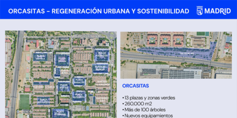 Arrancan las obras de rehabilitación de 13 plazas y zonas verdes de Orcasitas en Madrid