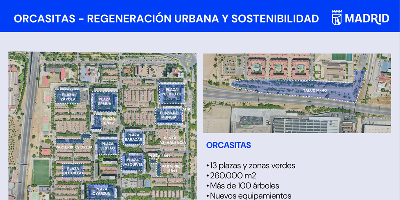 Arrancan las obras de rehabilitación de 13 plazas y zonas verdes de Orcasitas en Madrid